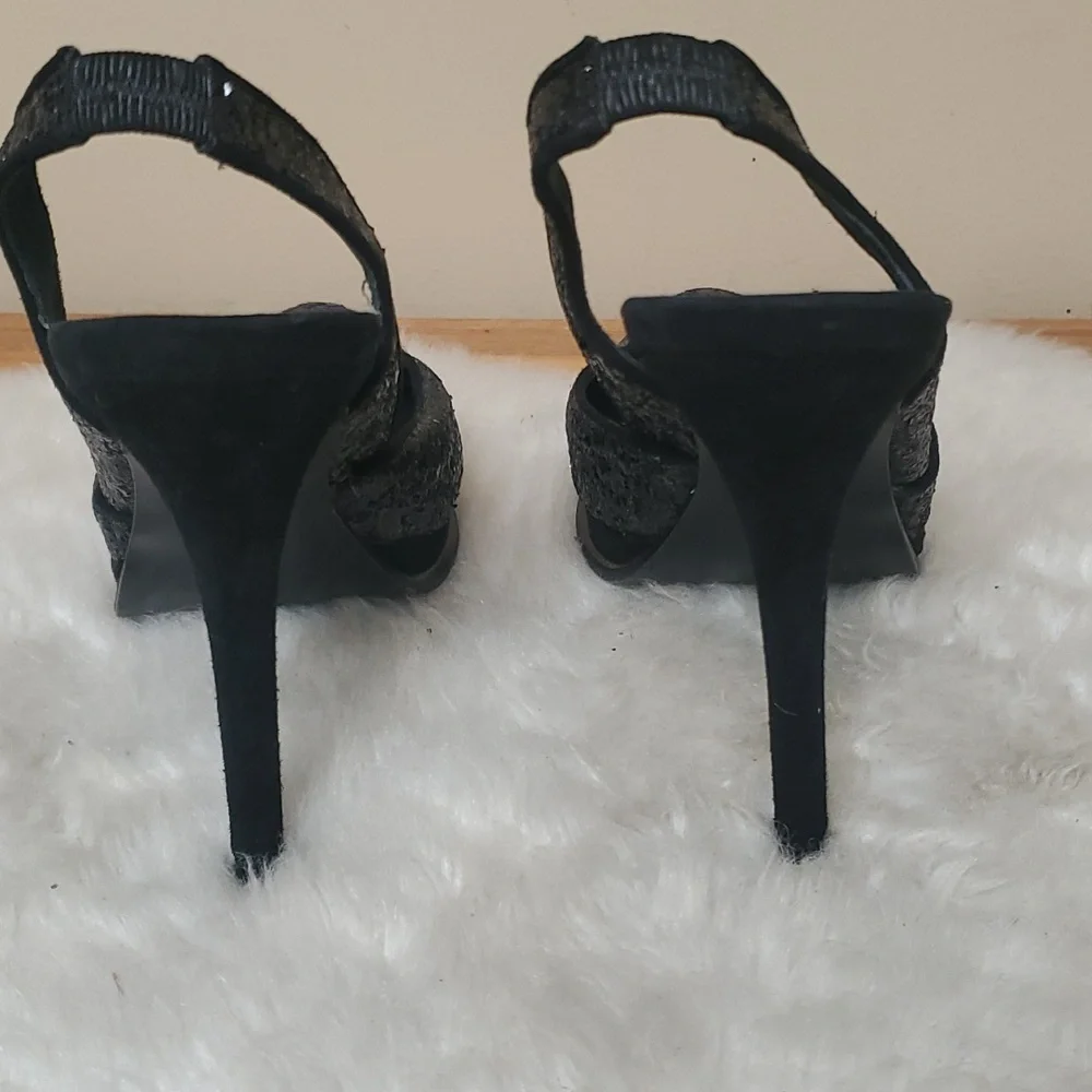 Diane Von Furstenberg DVF Black Sequin Slingback Stilletos Size 7M